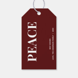 Étiquettes-cadeau Minimal PEACE | Deep Red Holiday