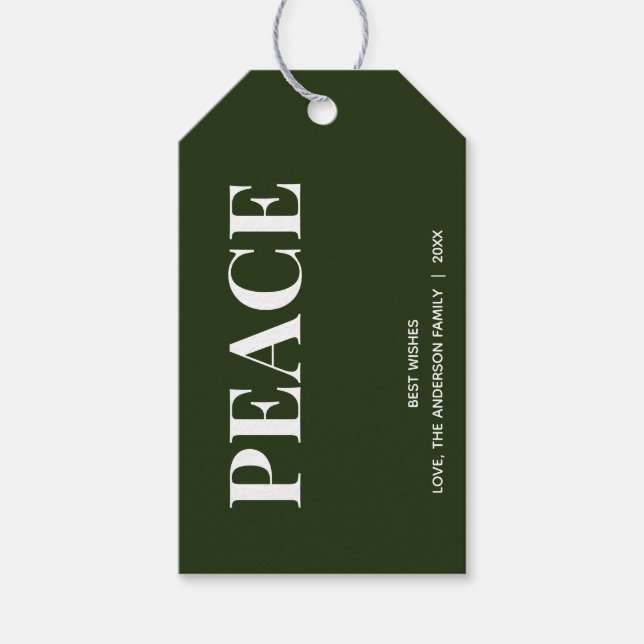 Étiquettes-cadeau Minimal PEACE | Forest Green Holiday  (Devant)