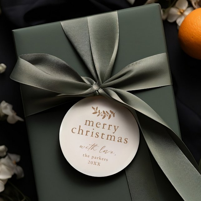 Étiquettes Cadeau Minimal Végétal Simple Joyeux Noël (Minimal greenery leaves merry christmas gift tags.)