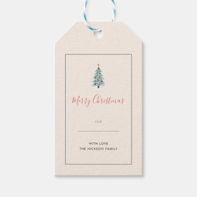 Étiquettes-cadeau Minimalist Blue Gray Plaid Merry Christmas  (Devant)