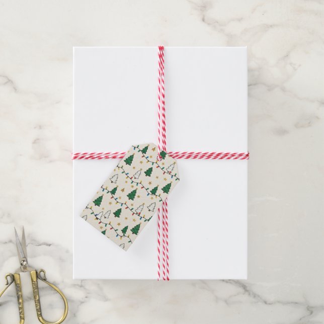Étiquettes-cadeau Minimalist Christmas Tree Lights Pattern (Avec de la ficelle)