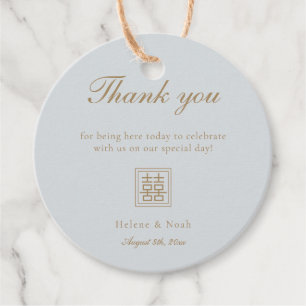 Étiquettes Cadeau Minimaliste Dusty Blue Gold Mariage chinois modern