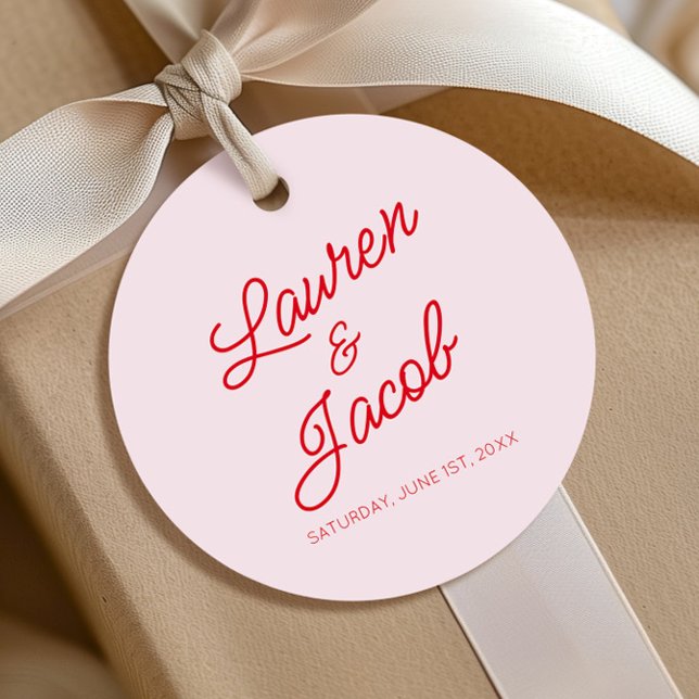 Étiquettes Cadeau minimaliste moderne rose et Mariage rouge (Créateur téléchargé)