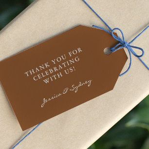Étiquettes-cadeau Minimaliste Sienne Brun Script Merci personnalisé