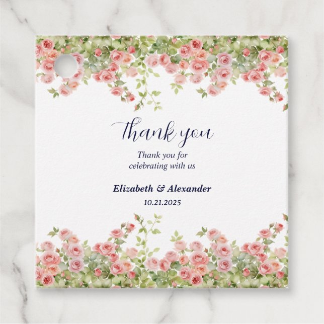 Étiquettes Cadeau Minimaliste Simple Joli rose vigne mariage floral (Devant)