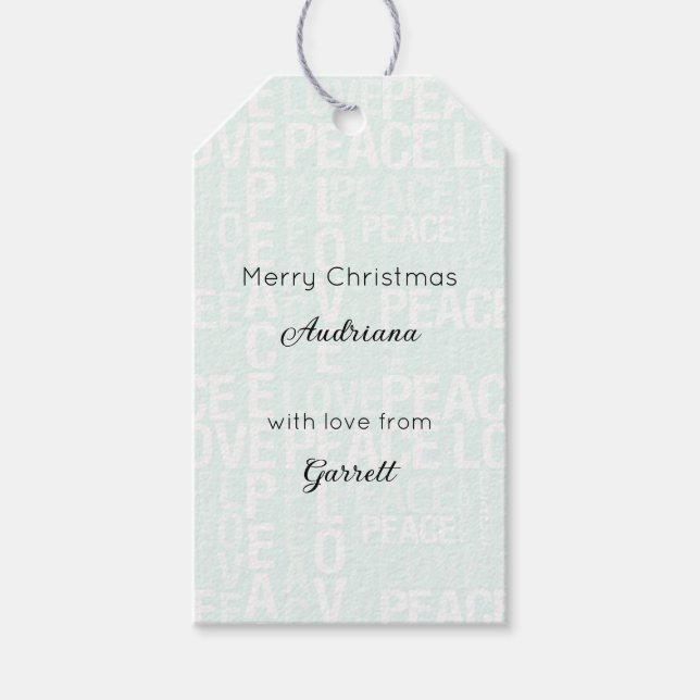Étiquettes-cadeau Mint White Peace Love Christmas (Devant)