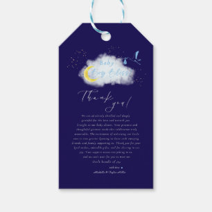 Étiquettes-cadeau Minuit Blue Starlit Baby Boy Bliss Stork