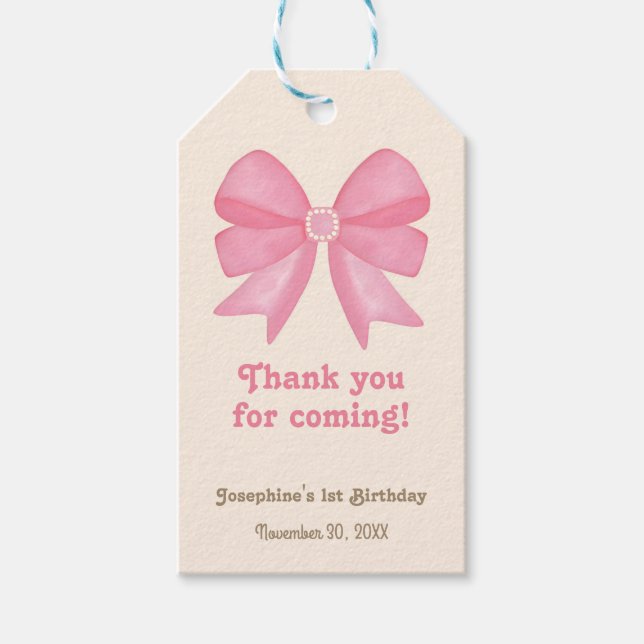 Étiquettes-cadeau Minuscule cou rose Merci d'anniversaire (Devant)
