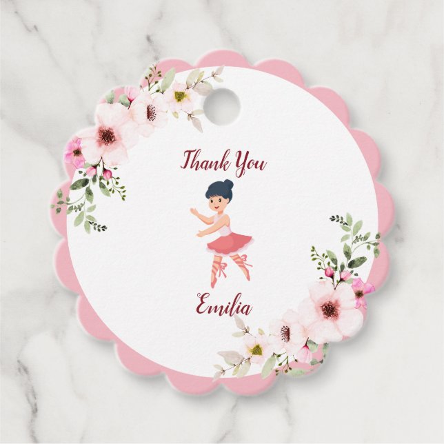 Étiquettes Cadeau Minuscule danseur | Rose Floral Ballet Anniversair (Devant)