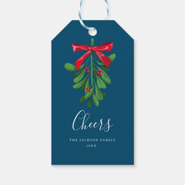 Étiquettes-cadeau Mistletoe de Noël Turquoise (Devant)
