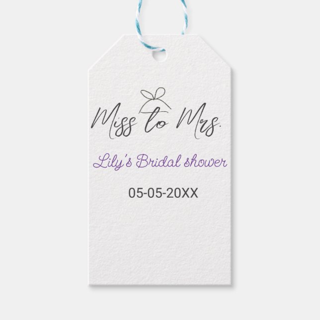 Étiquettes-cadeau Mlle à Mme douche nuptiale ajouter nom date année  (Devant)