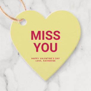 Étiquettes Cadeau Mlle vous coeur jaune amusant mignon Saint Valenti