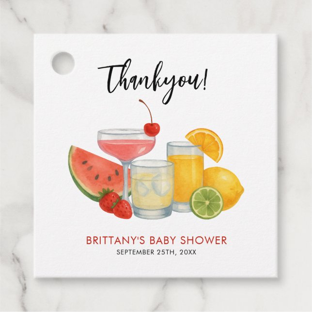 Étiquettes Cadeau Mocktail Baby shower d'été moderne Thankyou (Devant)