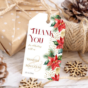 Étiquettes-cadeau Modèle d'or poinsettia d'hiver
