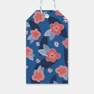 Étiquettes-cadeau Modèle floral bleu et bracelet