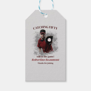 Étiquettes-cadeau Modern Baseball Catching Fifty Homme 50e Anniversa
