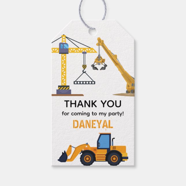 Étiquettes-cadeau Modern Construction Simple Kid's Birthday (Devant)