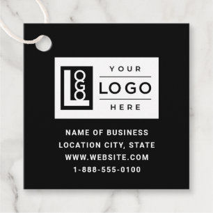 Étiquettes Cadeau Modern Custom Black Business Logo and QR Code