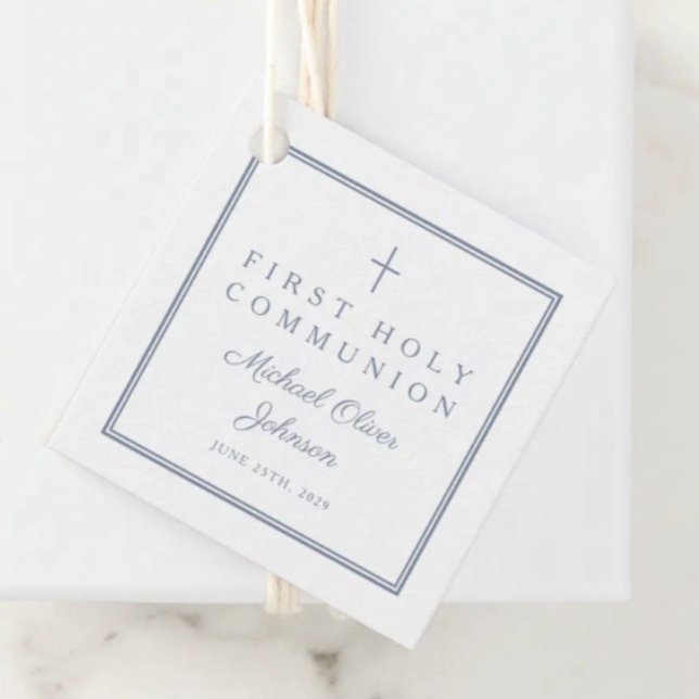 Étiquettes Cadeau Modern Dusty Blue Thank You Boy First Communion (Modern Dusty Blue Thank You Boy First Communion Favor Tags)