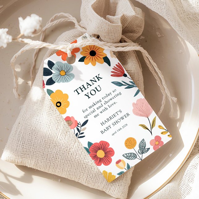 Étiquettes-cadeau Modern Floral Baby Shower Favor (Créateur téléchargé)