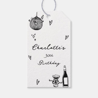 Étiquettes-cadeau Modern Hand Drawn disco ball 30th Birthday