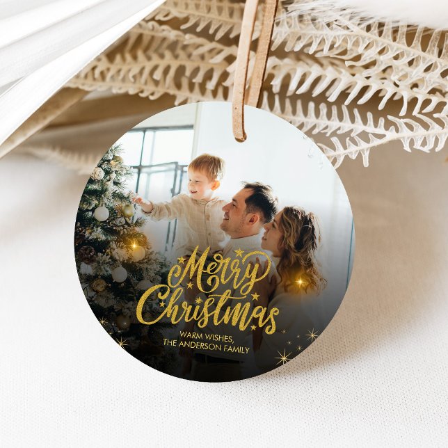 Étiquettes Cadeau Modern Merry Christmas Family Photo (Modern Christmas Family Holiday Favor Tags)