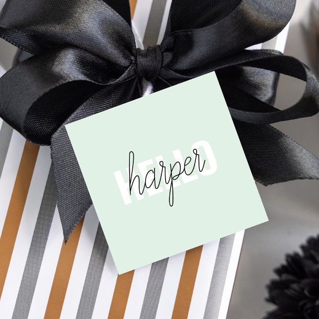Étiquettes Cadeau Modern Pastel Mint Bonjour Et Vous Nom (Créateur téléchargé)