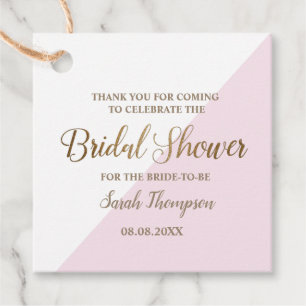Étiquettes Cadeau Modern Personalized Pink and Gold Bridal Shower