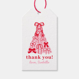 Étiquettes-cadeau Modern Pink Red Bow Girl Birthday Favor 