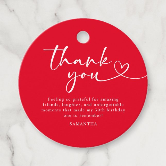 Étiquettes Cadeau Modern Red and White 30th Birthday Thank You (Devant)