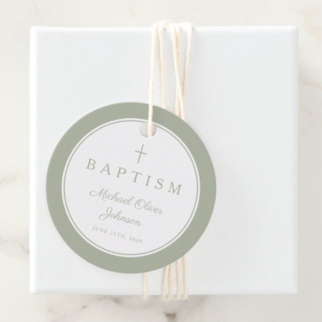 Étiquettes Cadeau Modern Sage Green Thank You Baptism (Modern Sage Green Thank You Baptism Favor Tags)