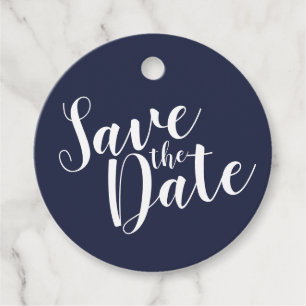 Étiquettes Cadeau Modern Script Marine Blue Wedding Enregistrer la d
