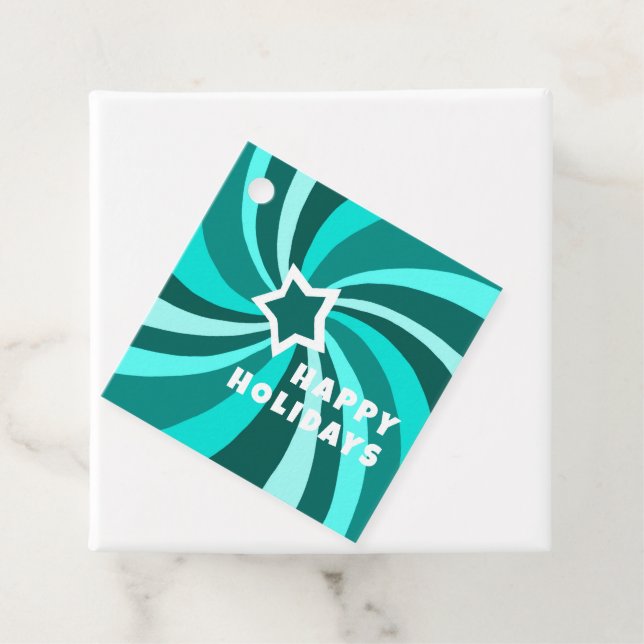 Étiquettes Cadeau Modern Swirl HAPPY HOLIDAYS CUSTOM Green Christmas (En situation)