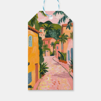 Étiquettes-cadeau Modern Tropical Plant Print – Pink and Green
