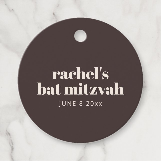 Étiquettes Cadeau Modern Typography Brown Bat Mitzvah Personalized (Devant)
