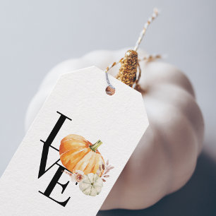 Étiquettes-cadeau Modern Watercolor Orange Pumkin With Love