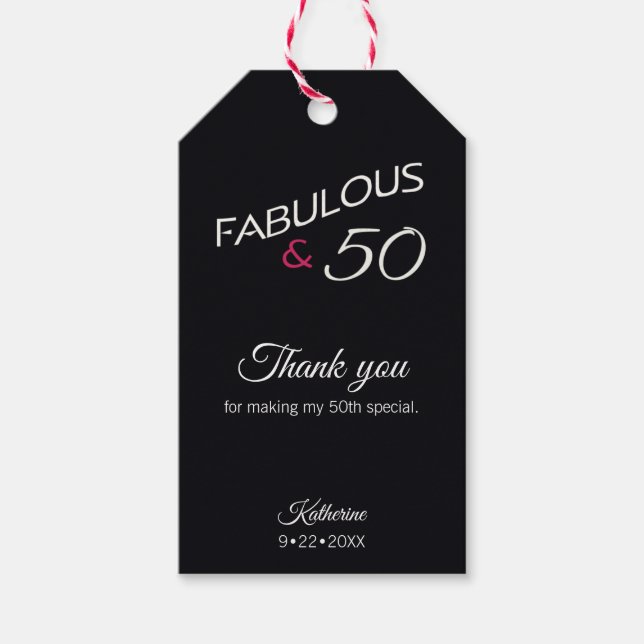 Étiquettes-cadeau Moderne 50 et fabuleux Merci noir (Devant)