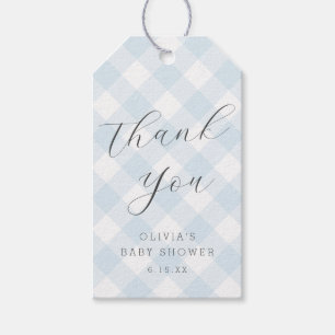 Étiquettes-cadeau Moderne + Baby shower bleu clair doux En vichy