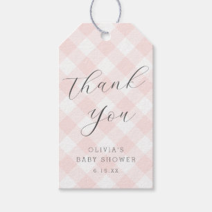 Étiquettes-cadeau Moderne + Baby shower rose clair doux En vichy