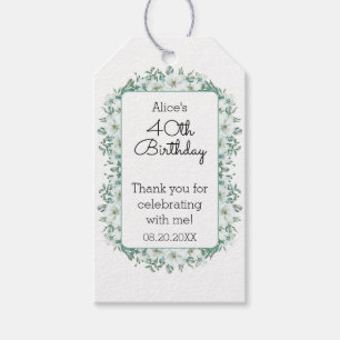 Étiquettes-cadeau Moderne Blanc Magnolia Verdure 40e anniversaire
