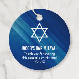 Étiquettes Cadeau Moderne Blue Grunge Bar Mitzvah