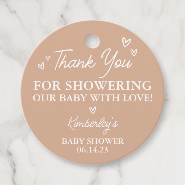 Étiquettes Cadeau Moderne Bonjour Bébé Coeurs Douche Merci (Devant)