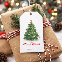 Moderne carte cadeau de Noël arbre vert aquarelle