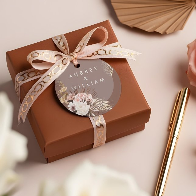 Étiquettes Cadeau Moderne Chic Bohème Aquarelle Mariage Floral (Modern Chic Bohemian Watercolor Floral Wedding Favor Tags)