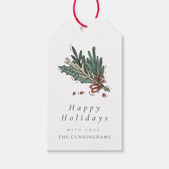 Étiquettes-cadeau Moderne Chic Noël Joyeux vacances Salutation (Devant)