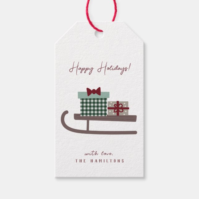 Étiquettes-cadeau Moderne Cute Joyeux Vacances Sleigh (Devant)