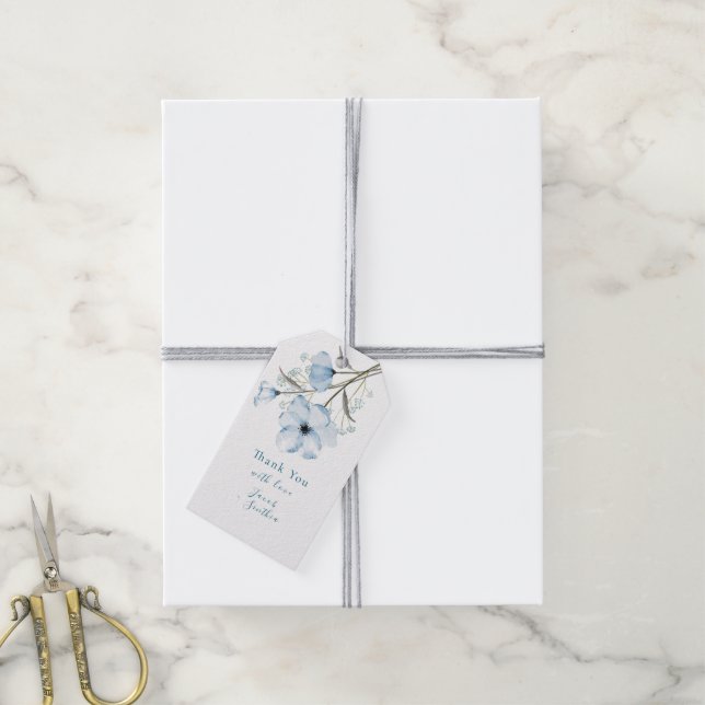 Étiquettes-cadeau Moderne Elegant Chic Dusty Mariage bleu (Avec de la ficelle)