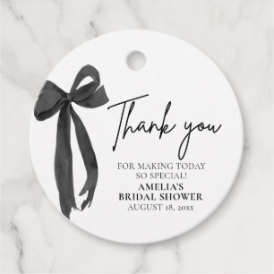 Étiquettes Cadeau Moderne Élégant Noir Nœud Merci Baby Shower Mariée