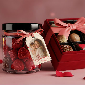 Étiquettes-cadeau Moderne Élégant Rouge Script Photo Joyeux Noël