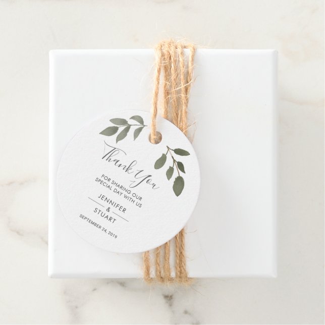 Étiquettes Cadeau Moderne et élégant feuille Mariage  Merci (En situation)